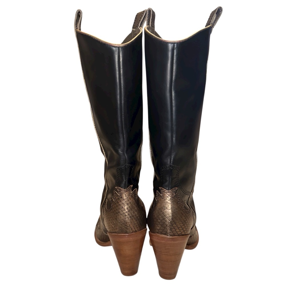 Para Raio Brazil 70’s Western Giddy Up Black Gold Metallic Leather Cowboy Boots - Picture 10 of 17